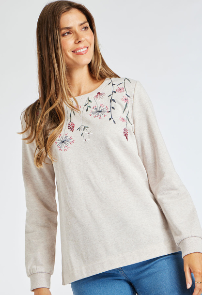 Long Sleeve Trailing Floral Embroidered Sweatshirt
